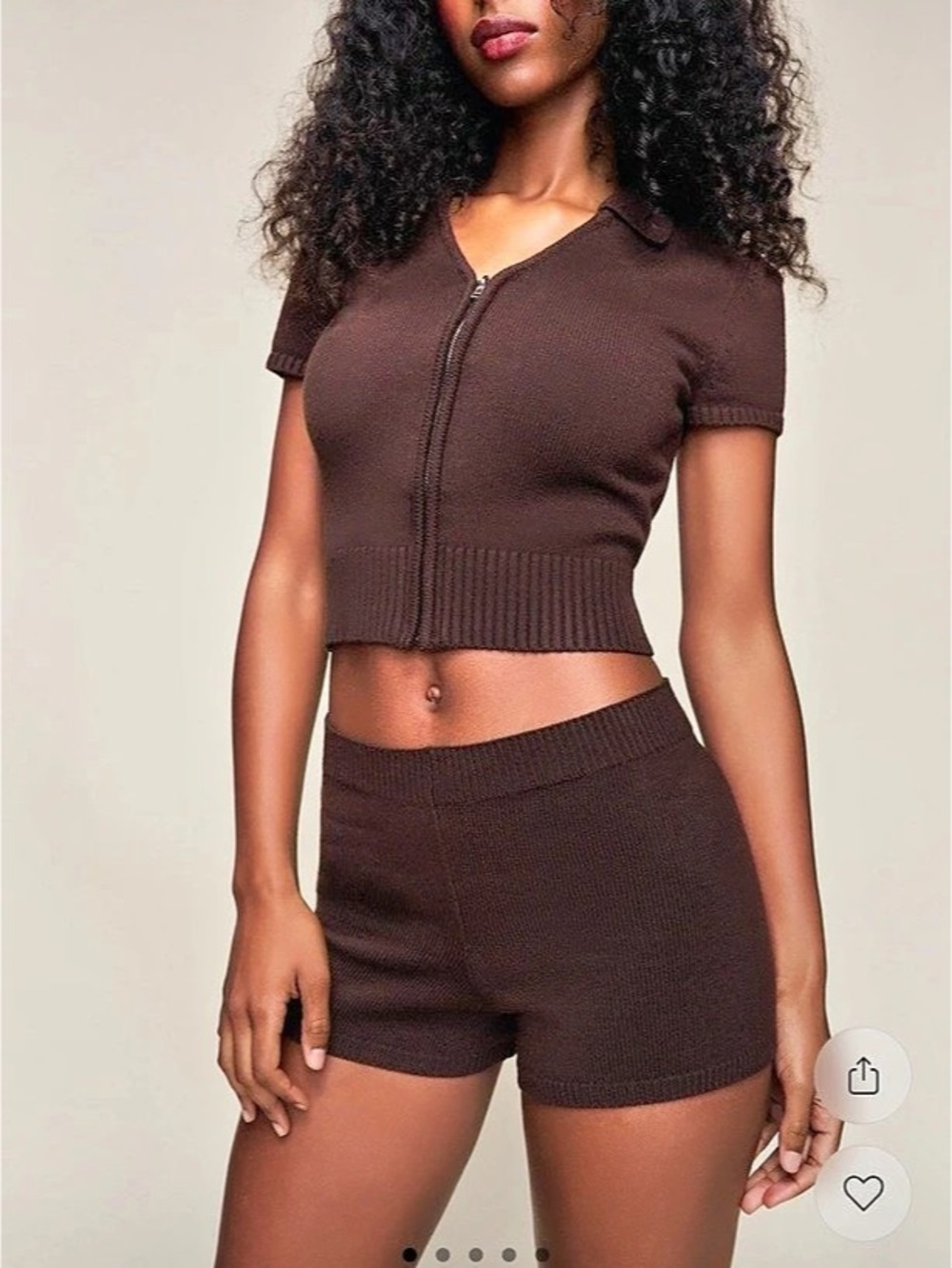 Calesia Zip Up Top Ribbed Zip-Up Crop Top Brown Small Like New